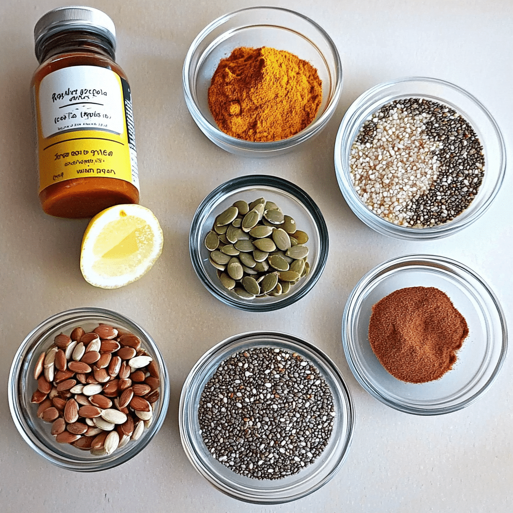 Bariatric Seed Trick: The Ultimate Fat-Burning Ritual for Weight Loss 7 Bariatric Seed Trick – A glass of water with soaked chia, flax, and pumpkin seeds beside small bowls of each seed on a clean white table.
