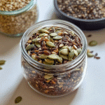Bariatric Seeds Recipe for Weight Loss – The Natural Fat-Burning Mix You Need 6 Bariatric Seeds Recipe – A wooden bowl filled with a mix of chia, flax, pumpkin, and sunflower seeds, ready to be blended for a weight loss mix.
