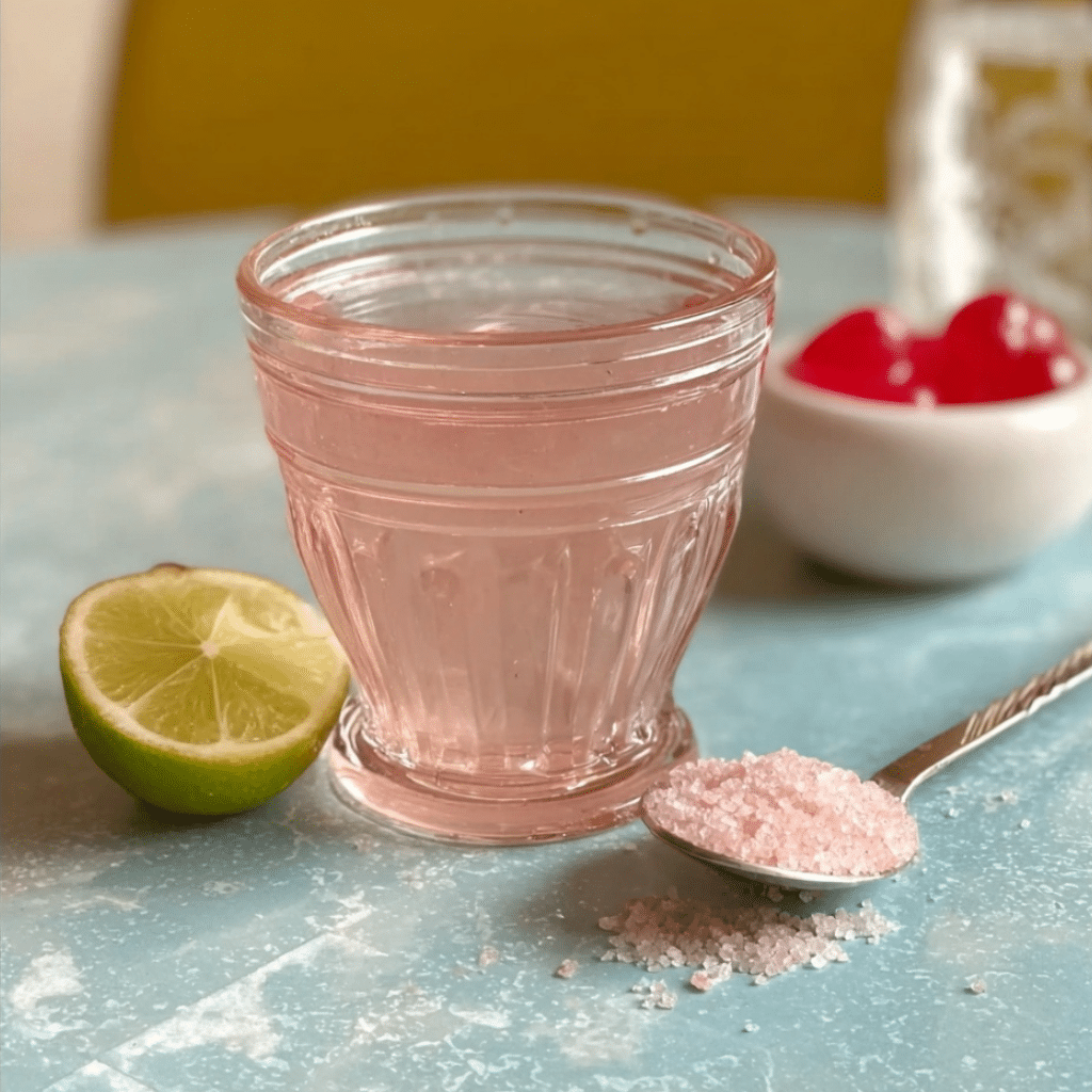 Oprah Pink Salt Trick Recipe ? The Morning Detox Trend Everyone’s Talking About 4 Oprah Pink Salt Trick Recipe – A glass of warm pink salt water with lemon slices and a pinch of Himalayan pink salt on the side.