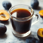 Prune Juice and Butter Recipe 5 Prune Juice and Butter Recipe – A warm glass of prune juice next to a dish of melted butter, ready for mixing as a natural remedy.