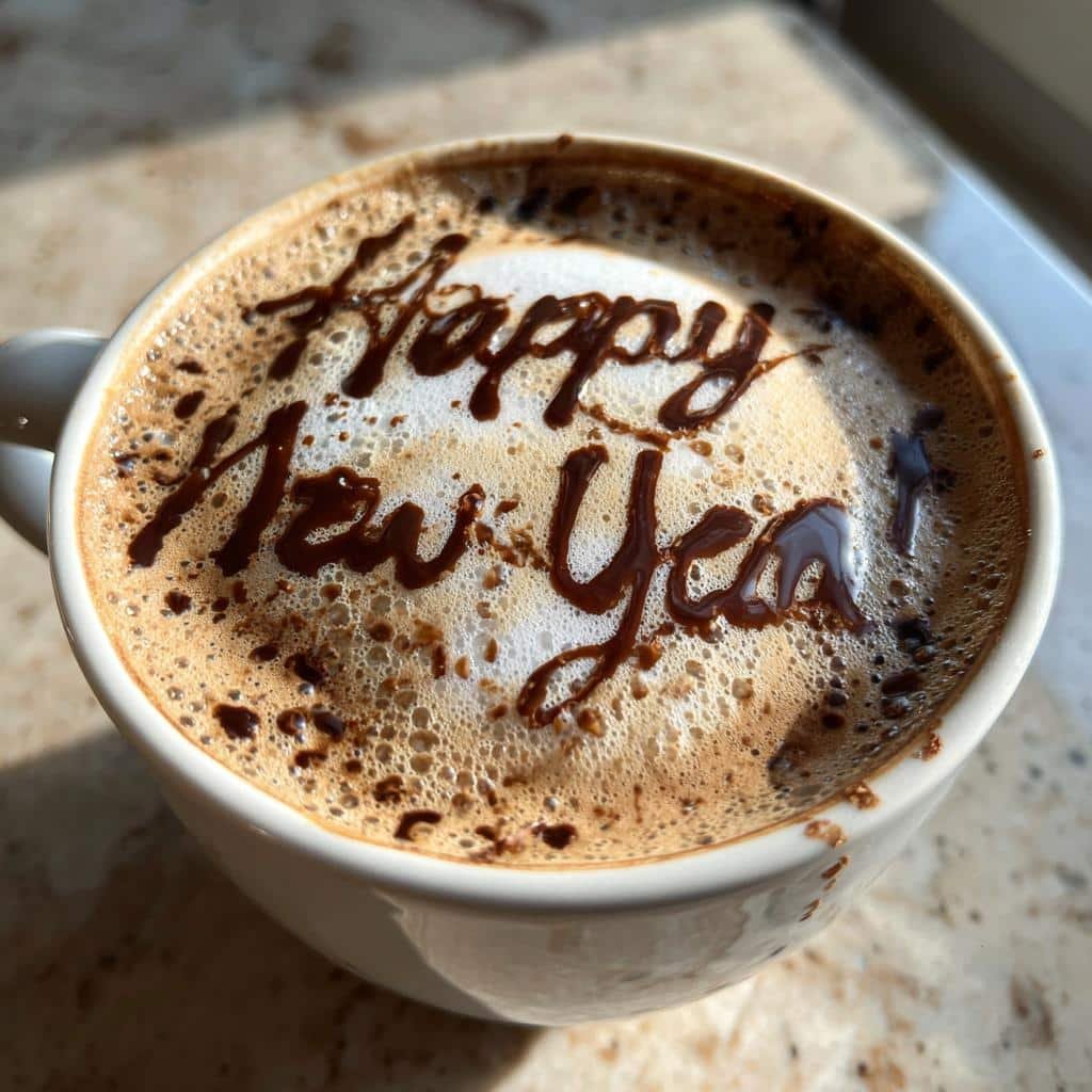3 Magical Coffee with Happy New Year Latte Art Recipes 3 coffee with happy new year latte art - detail 1
