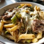 cheesy philly cheese steak pasta loaded with flavor