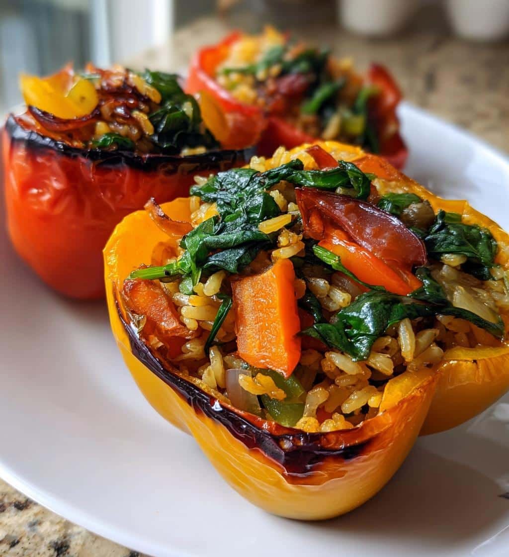 healthy stuffed bell peppers with rice veggies a feel good dinner - detail 1