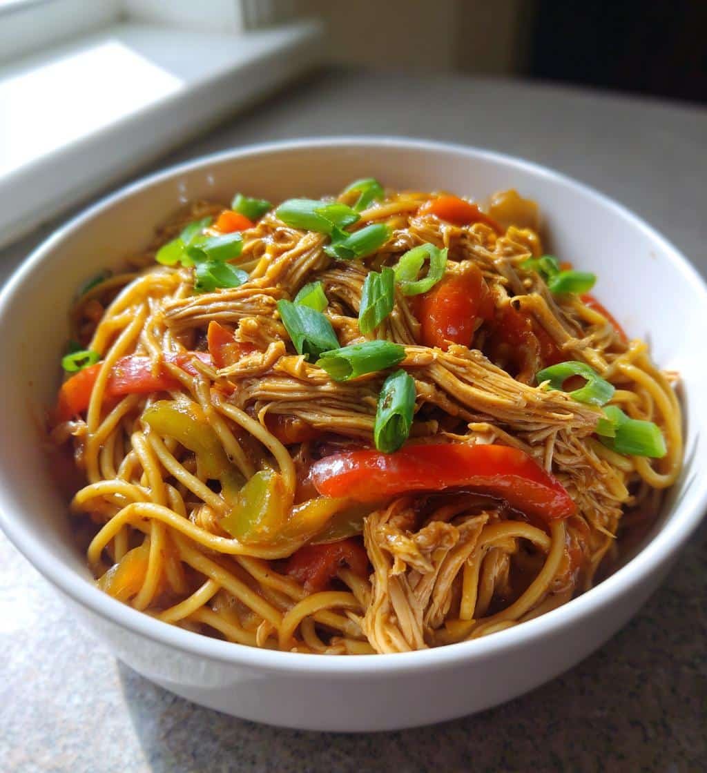 irresistible crockpot chicken lo mein for dinner tonight - detail 1