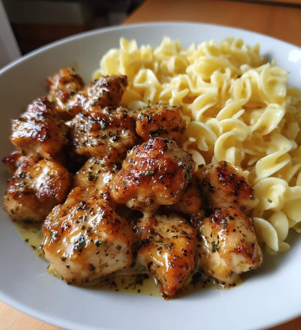 irresistible garlic butter chicken bites with creamy pasta - detail 1