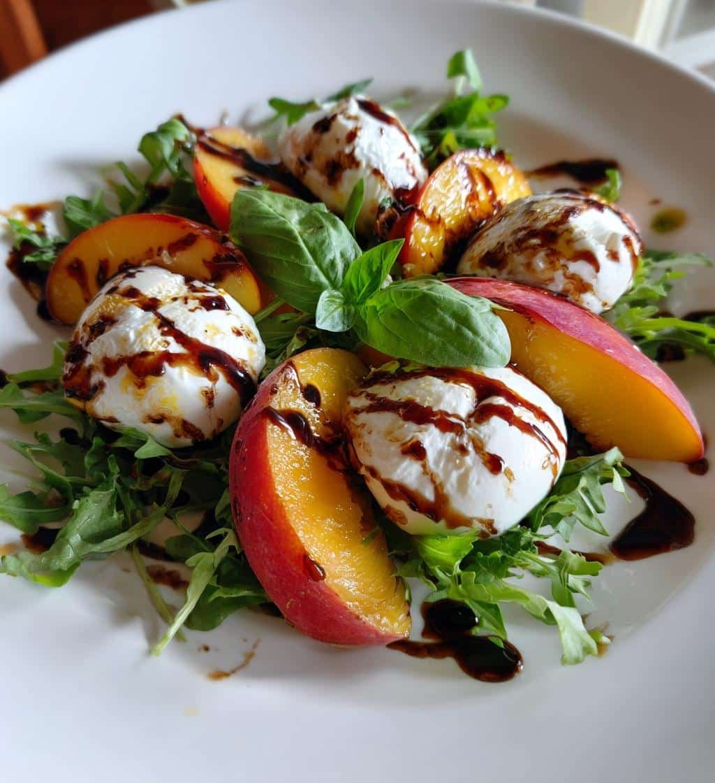 irresistible peach burrata salad with balsamic drizzle - detail 1