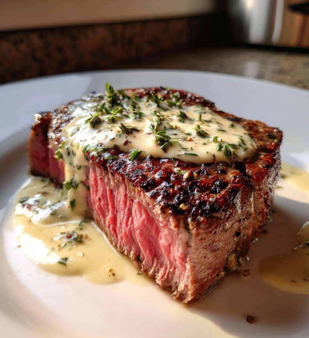 juicy steak with creamy garlic sauce that melts in your mouth - detail 1