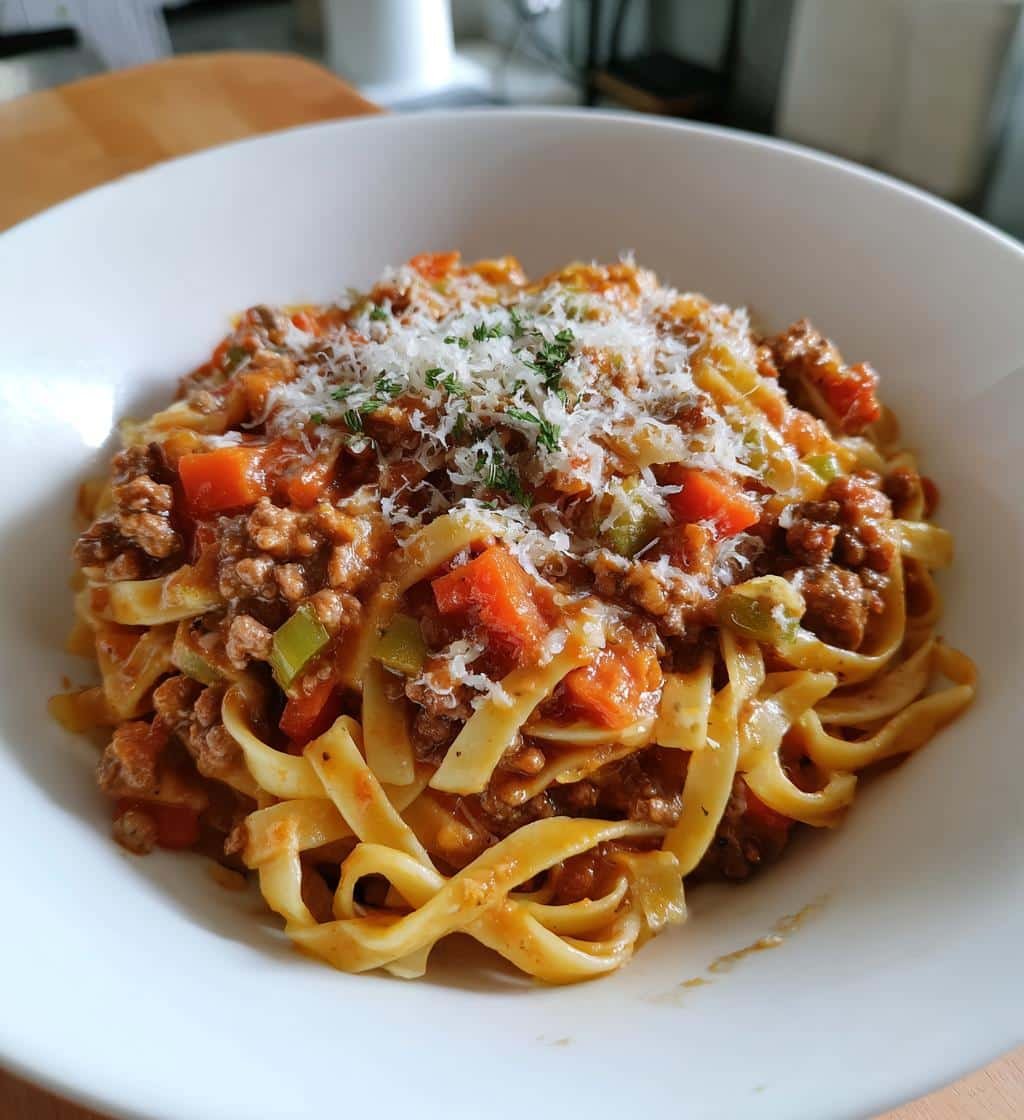 Savory Creamy Fettuccine Bolognese in 40 Heartwarming Minutes 3 savory creamy fettuccine bolognese with bold hearty flavor - detail 1