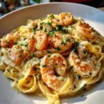 savory creamy shrimp fettuccine pasta with homemade alfredo sauce