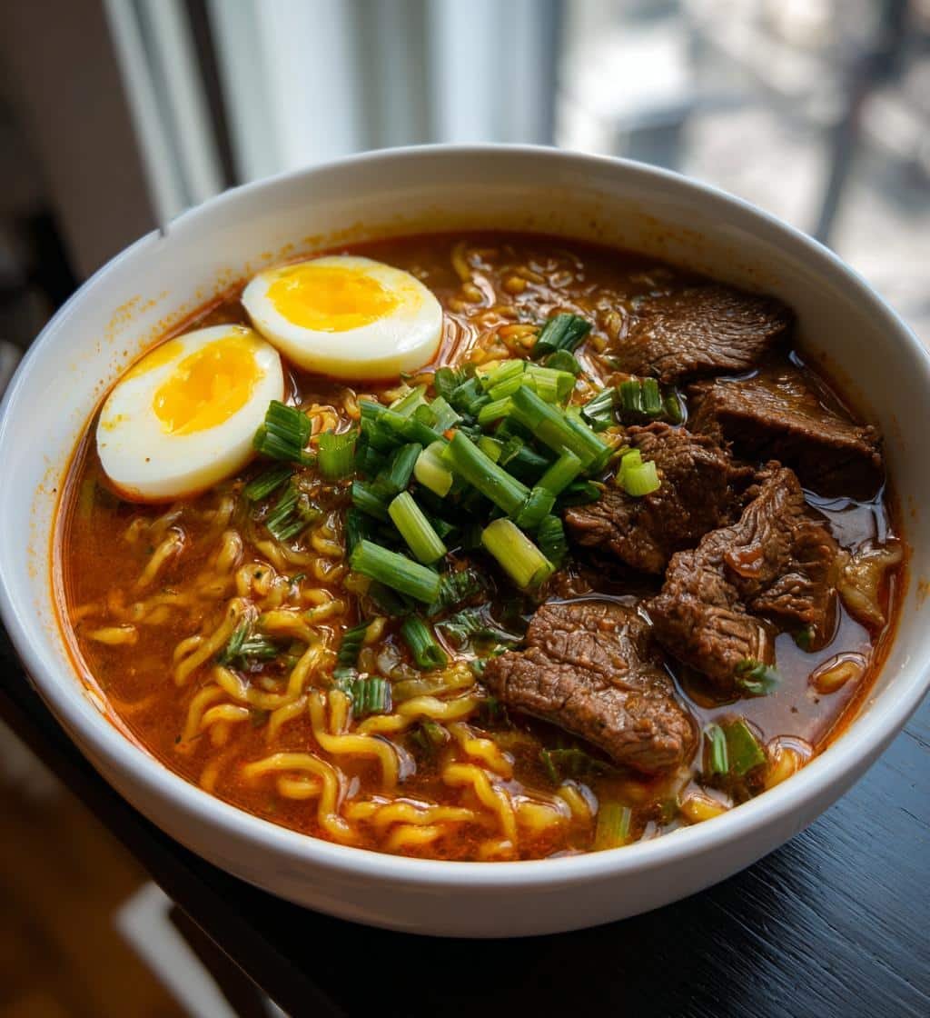 savory korean spicy ramen with beef rich umami vibes - detail 1