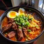 savory korean spicy ramen with beef rich umami vibes