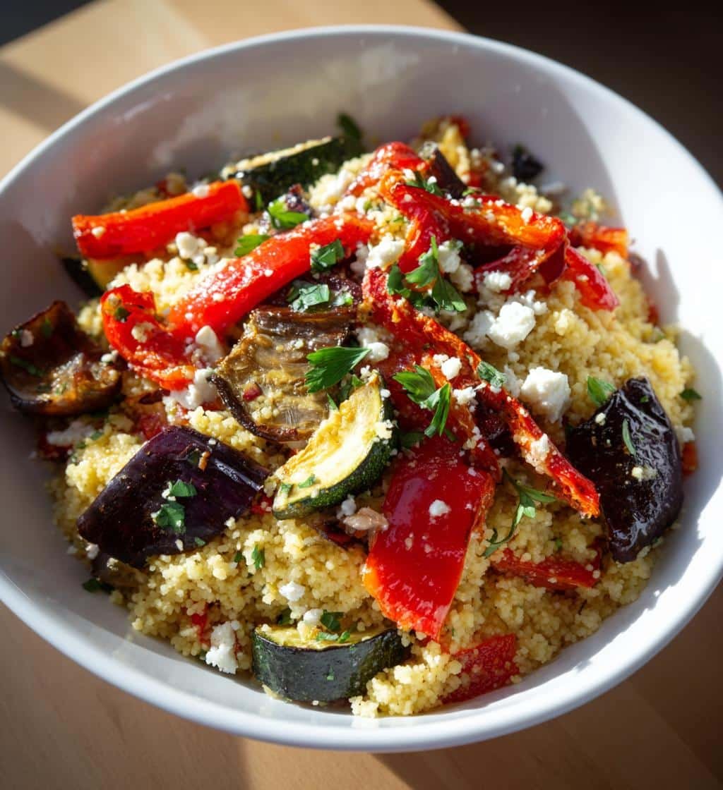 vibrant roasted vegetable couscous bowl - detail 1