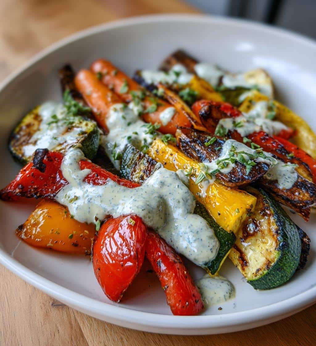 vibrant roasted vegetables with feta sauce simple luxury - detail 1