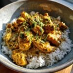 aromatic spiced coconut basil chicken with rice comfort bowl