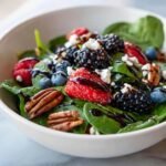 berry spinach salad with pecans feta and balsamic glaze