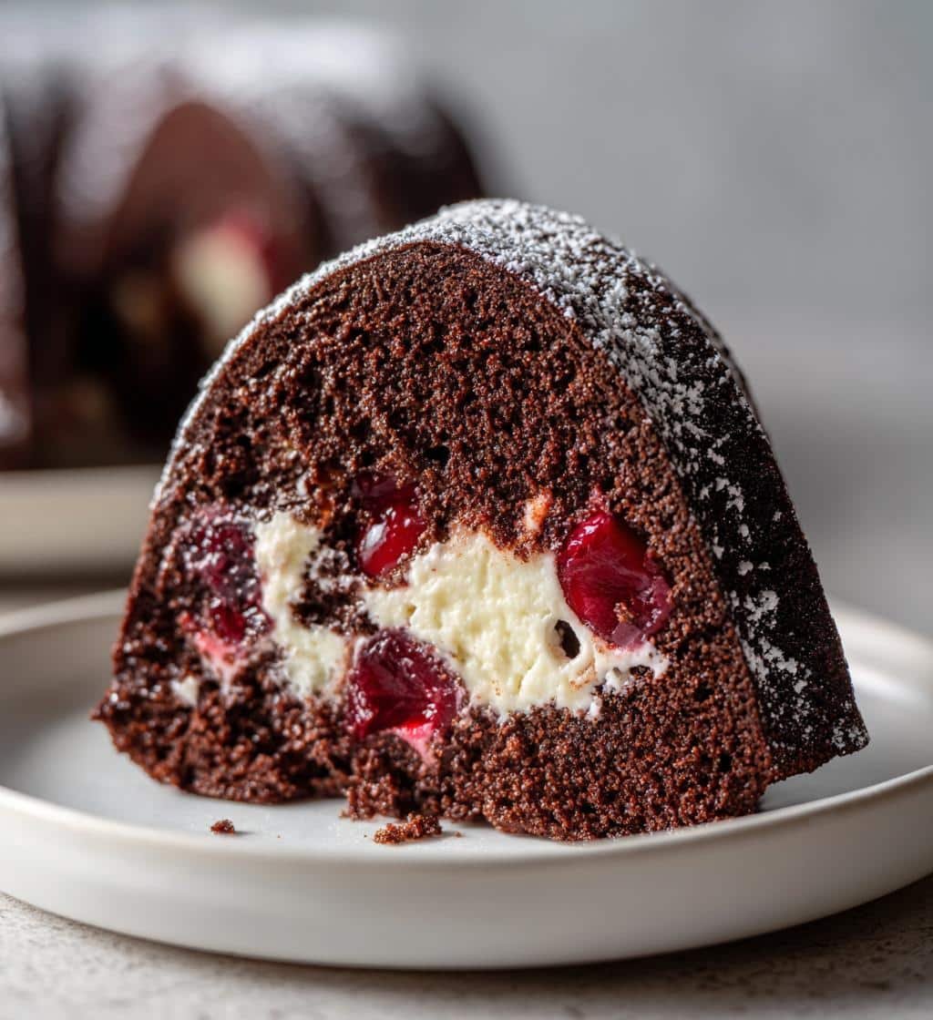 cherry chocolate cream cheese bundt cake recipe - detail 1