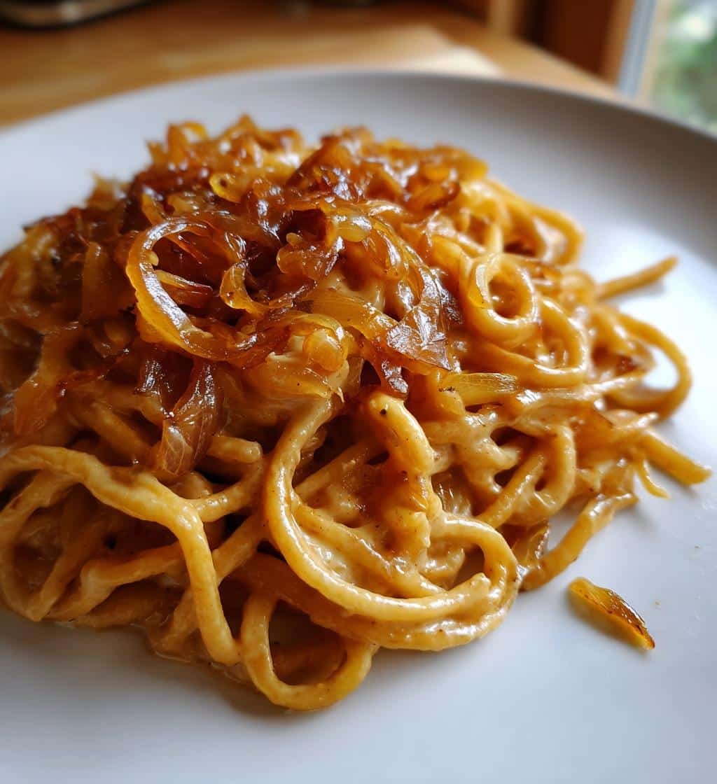 comfort creamy vegan caramelized onion pasta - detail 1
