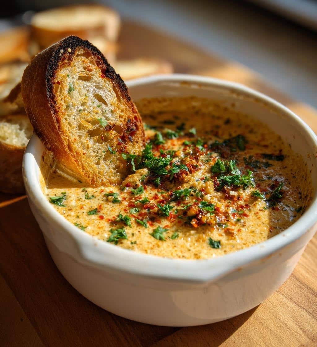 "2 Heads Garlic Make This Creamy Roasted Bread Dip Irresistible" 3 creamy roasted garlic bread dip - detail 1