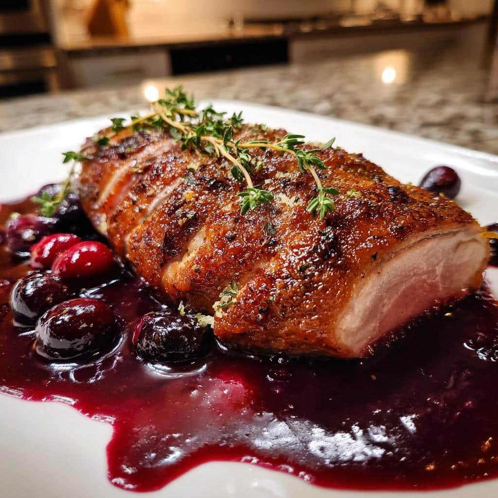 elegant seared duck breast with cherry sauce gourmet at home - detail 1