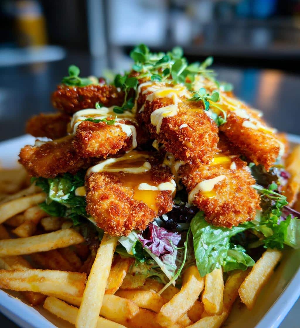 Irresistible Hot Honey Crispy Chicken Caesar Salad Fries - 650-Calorie Bliss 3 irresistible hot honey crispy chicken caesar salad fries sweet heat fix - detail 1