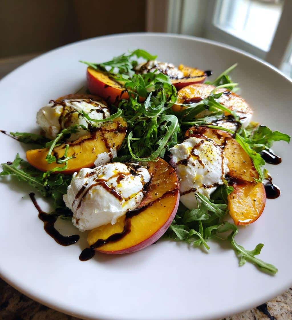 irresistible peach burrata salad with balsamic drizzle - detail 1