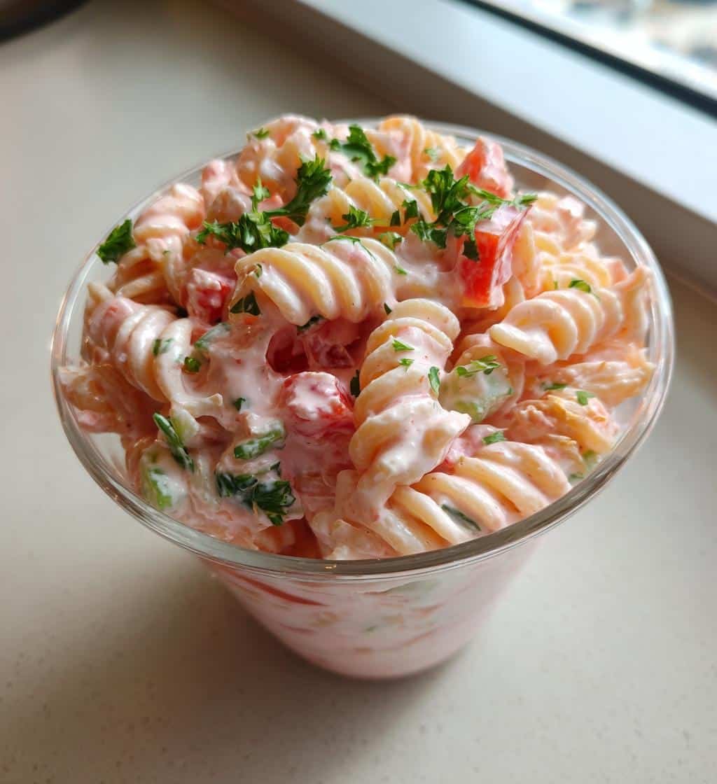 pink pasta salad cups - detail 1