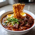savory korean spicy ramen with beef rich umami vibes