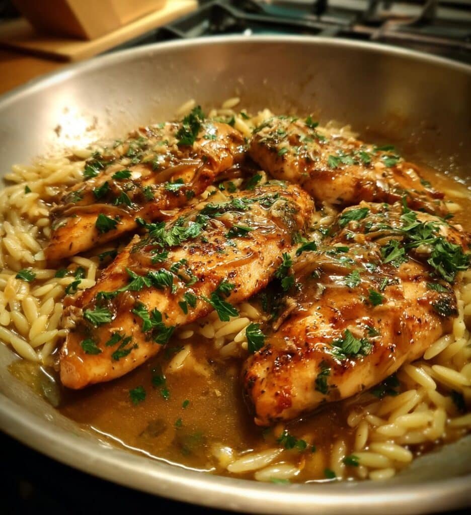 savory marsala chicken with creamy orzo