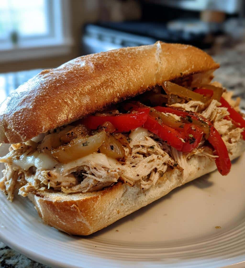 slow cooker chicken philly sandwiches - detail 1