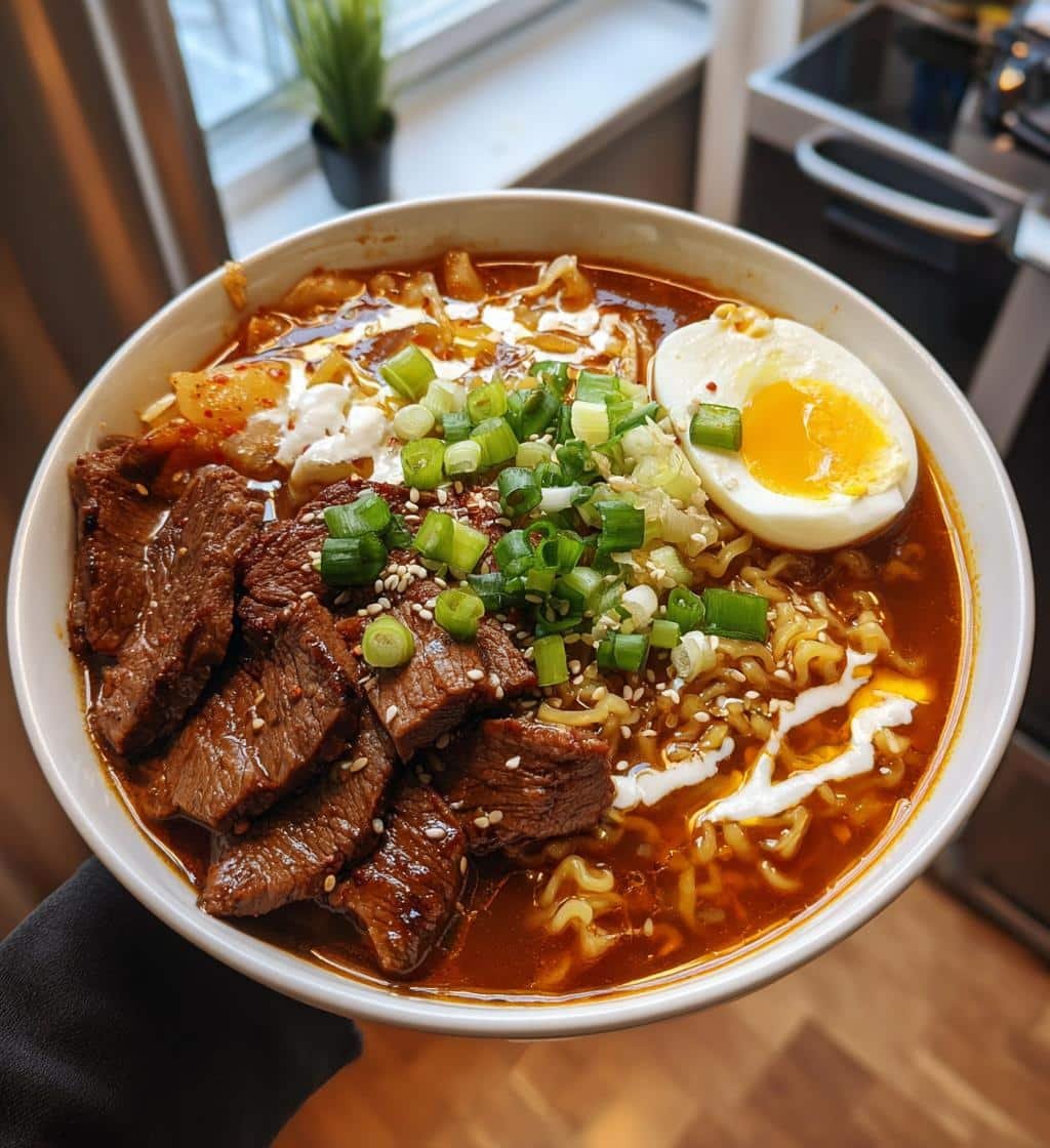 Spicy Korean Ramen with Beef & Creamy Sauce in 30 Minutes 3 spicy korean ramen with grilled beef and creamy sauce - detail 1