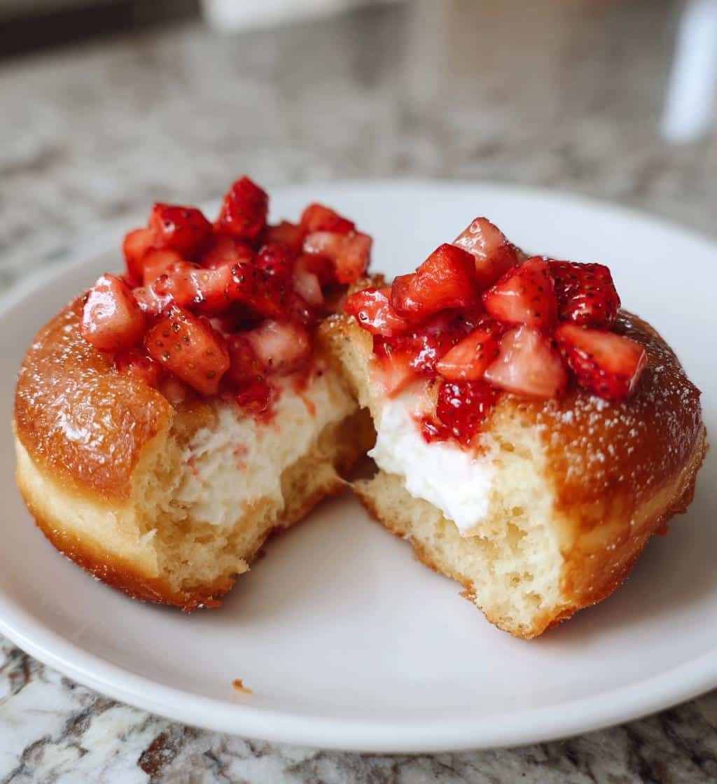 Irresistible Strawberry Cheesecake Donuts in 30 Minutes 3 strawberry cheesecake donuts - detail 1
