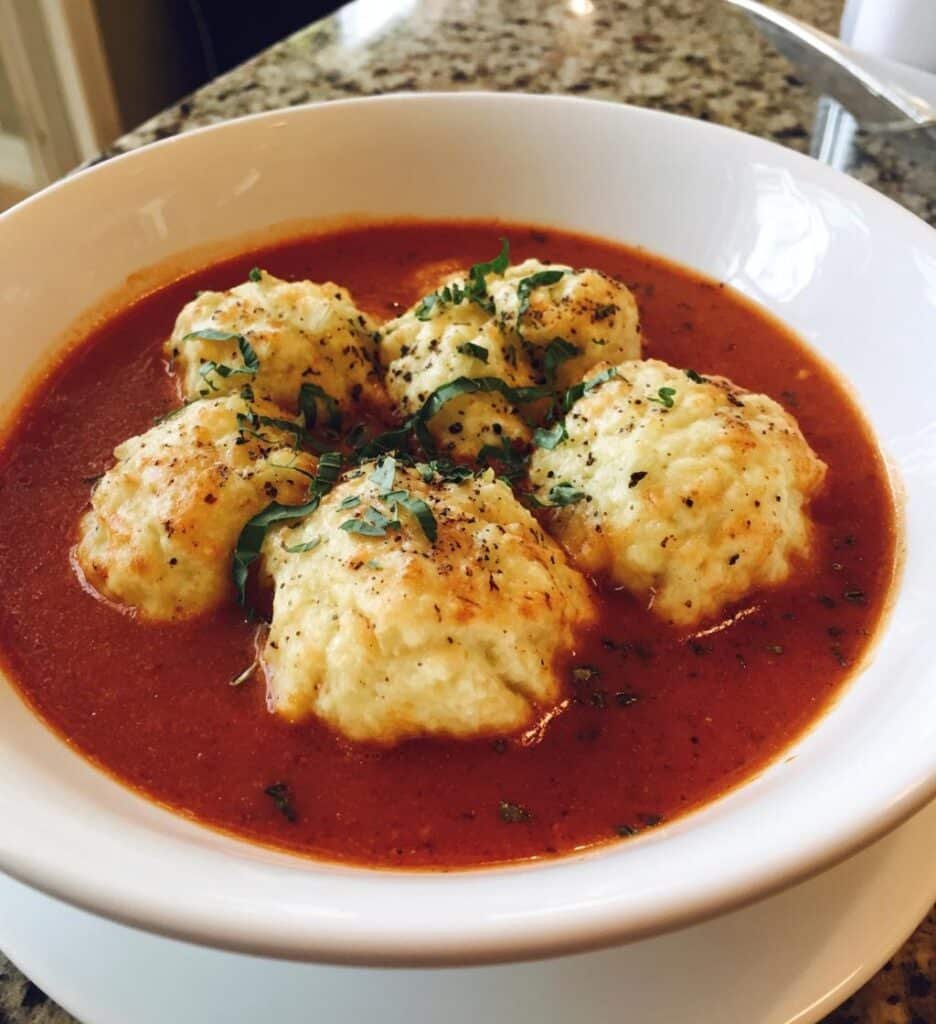 wholesome tomato soup with cheddar bay dumplings